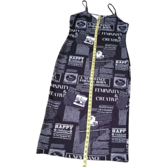 Mulvari Black & White Newspaper Print Bodycon Spaghetti Strap Maxi Dress XL! - Picture 10 of 15